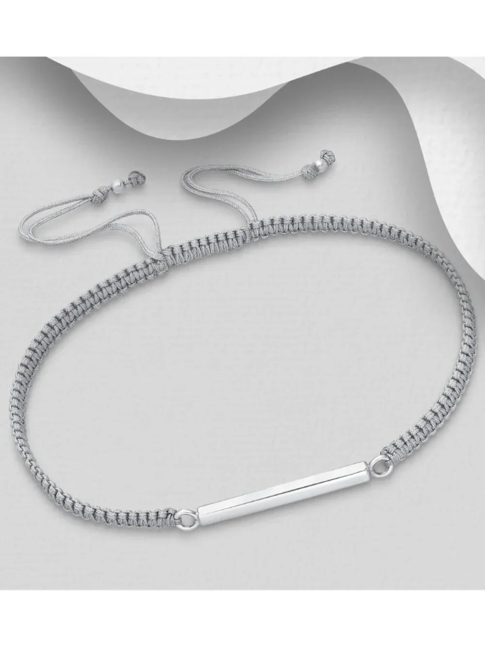 925 Sterling Silver Bar with Adjustable Thread Bracelet